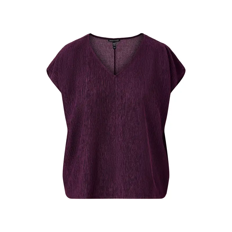 V-Neck Square Woven Plisse Top Purple