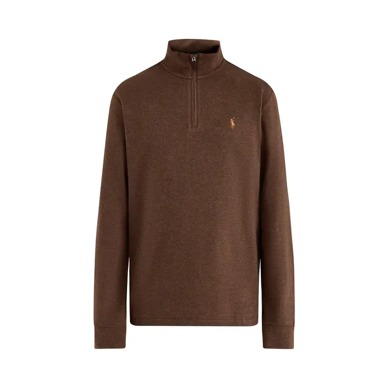 1/4 Zip Ribbed Cotton Sweatshirt Brown