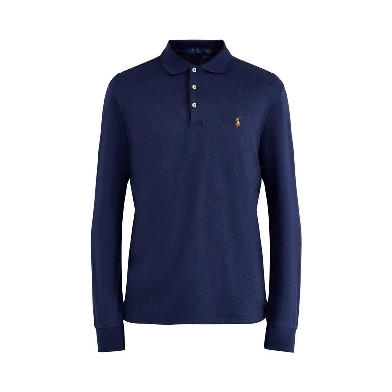 Pima Cotton Long Sleeves Polo Top Blue