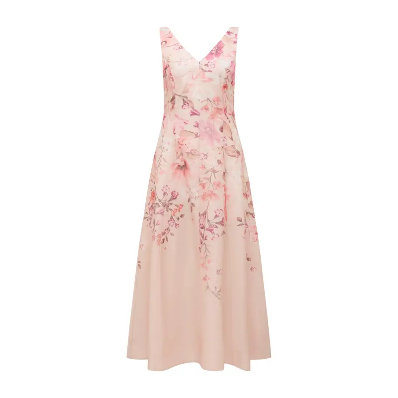 Aubrey Sleeveless Printed Midi Dress Pink
