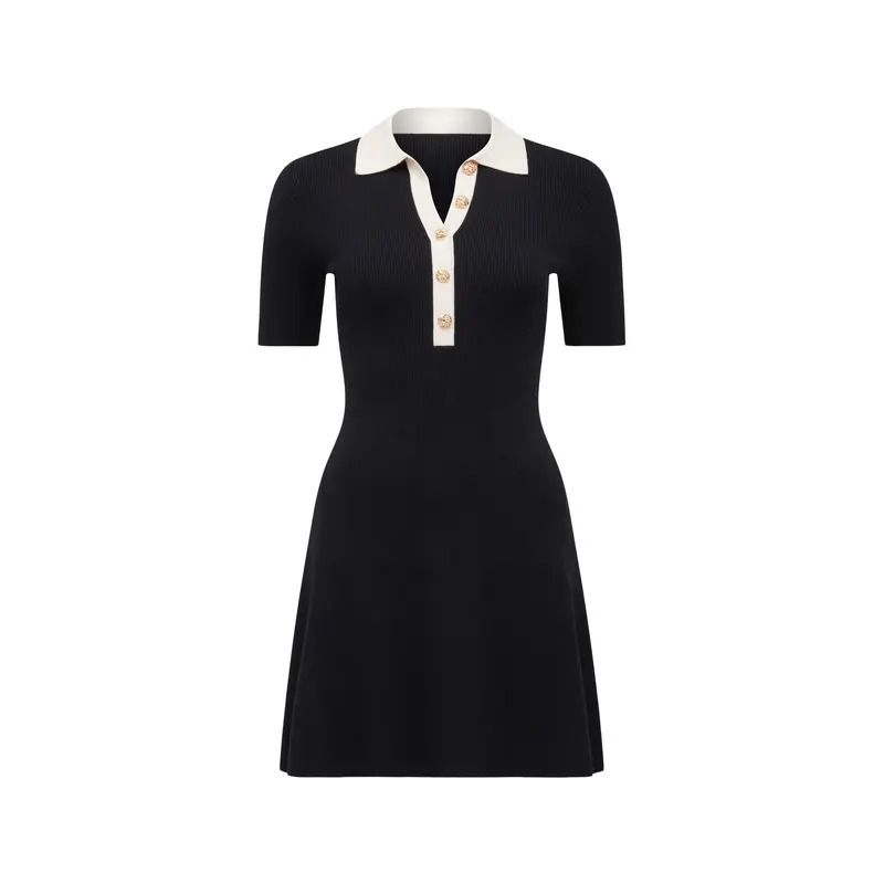 Phoebe Short Sleeves Trim Mini Dress Black