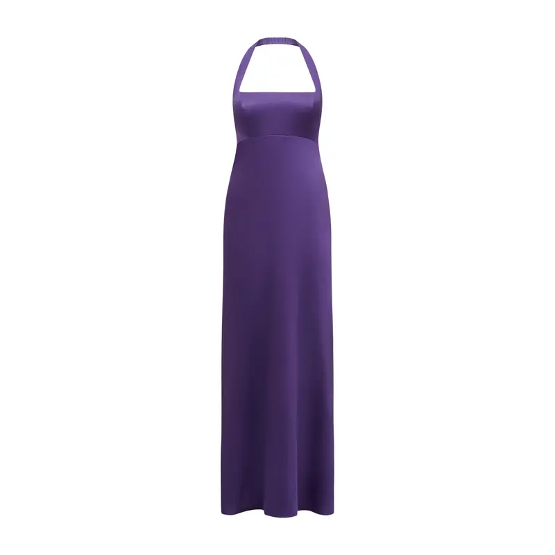 Purple April Open Back Satin Maxi Dress
