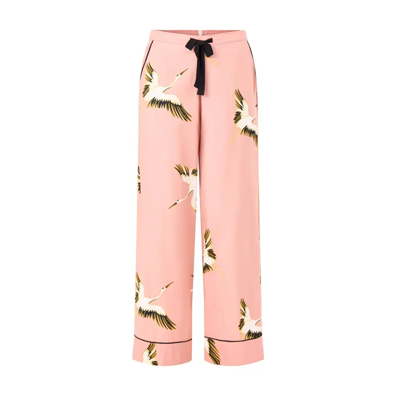 Crane Bird Cotton Pyjama Bottoms Pink