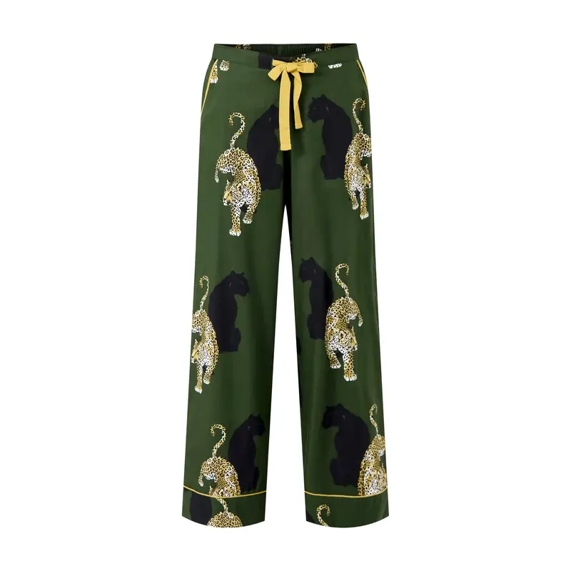 Leopard Print Pyjama Bottoms Olive Green