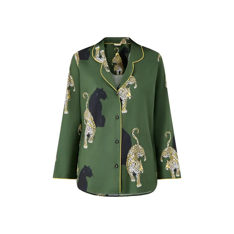 Leopard Print Pyjama Top Olive Green