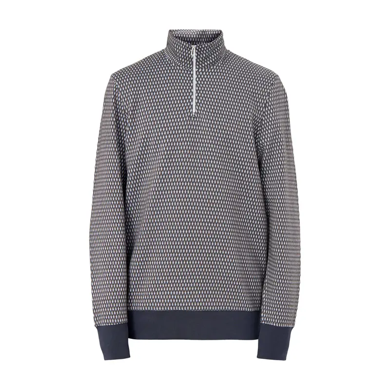 1/4 Zip Pattern Cotton Sweatshirt Blue