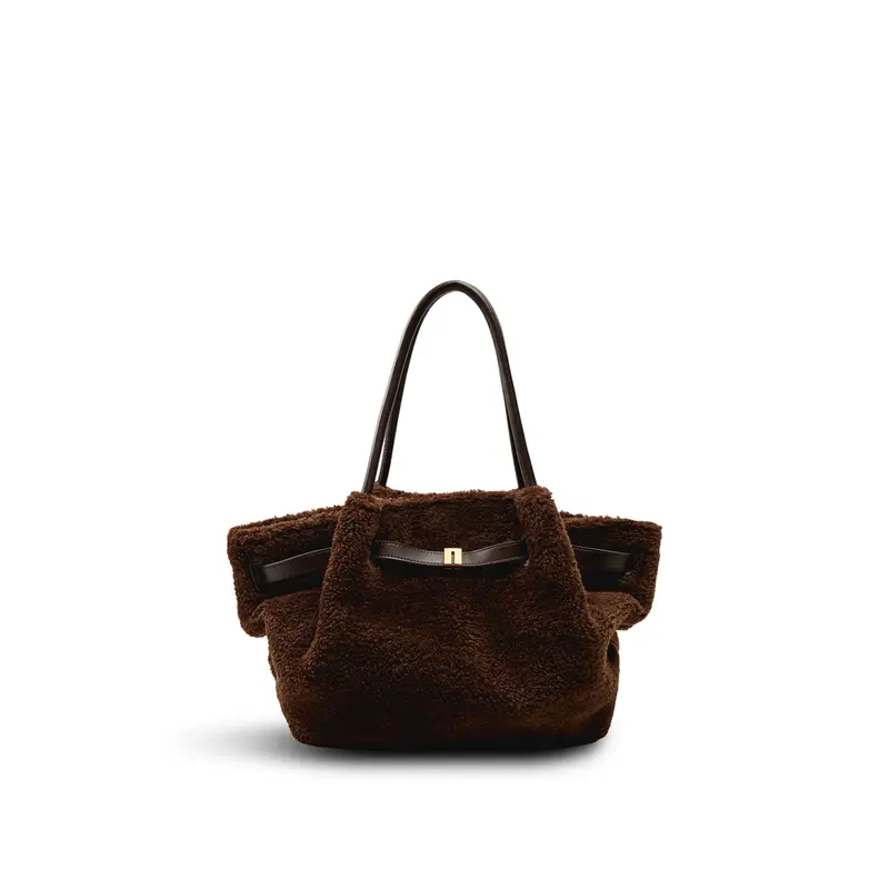 Hana Medium Faux Fur Tote Bag Brown