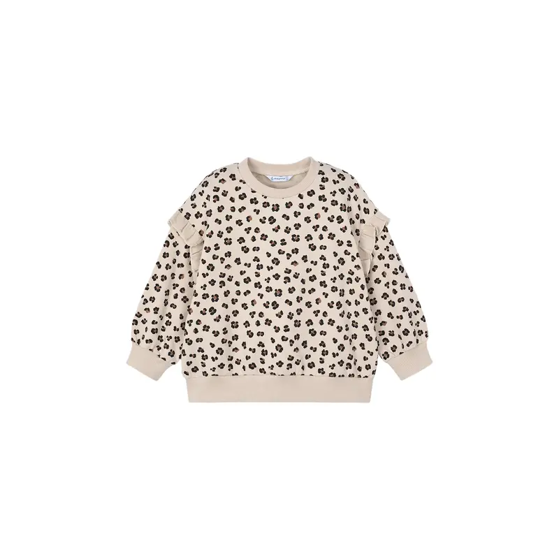 Leopard Ruffle Cotton Sleeve Pullover Sand