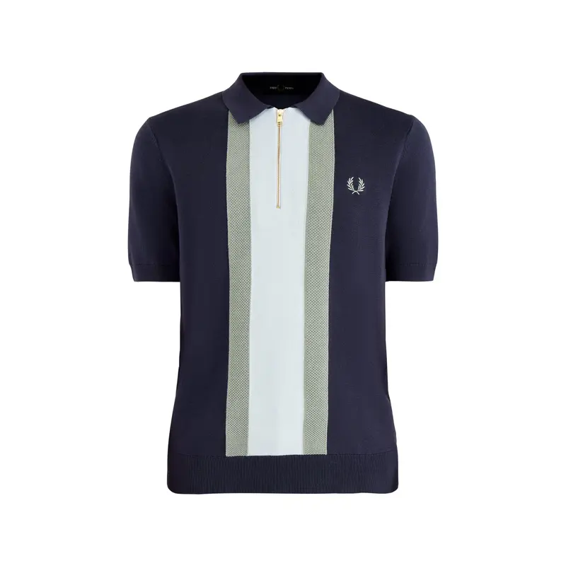 Textured Stripe Knitted Zip Polo