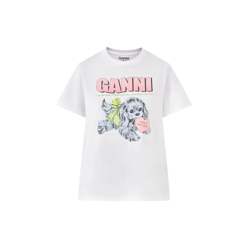 Basic Cotton Jersey Neon Puppy T-Shirt White