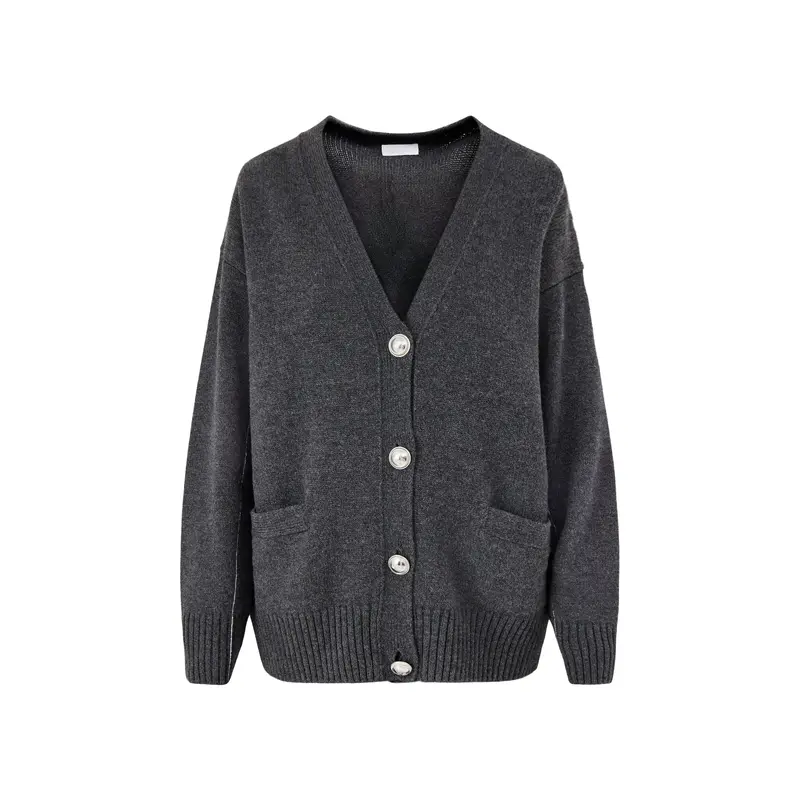 Pull Cardigan With Logo Hardware Buttons Dark Grey