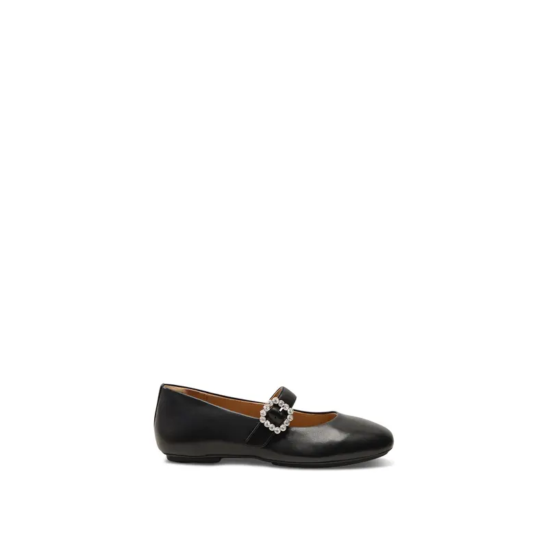 Delicato Crystal-Buckle Leather Mary Janes Black