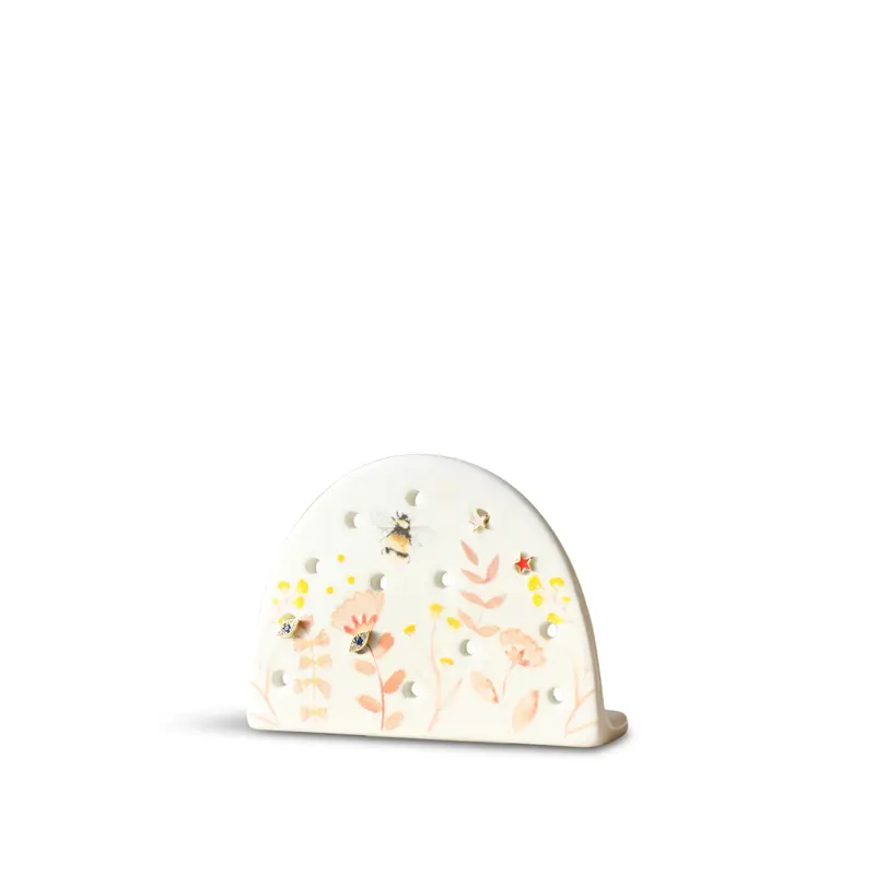 Terracotta Floral Earring Holder White