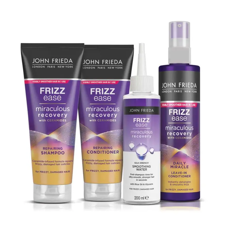 John Frieda Frizz Ease Miraculous Recovery Shampoo, Conditioner and Smoothing Treatment Bundle for Dry, Frizzy Hair