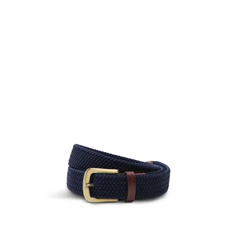 Barbour Stretch Webbing Leather Belt Navy