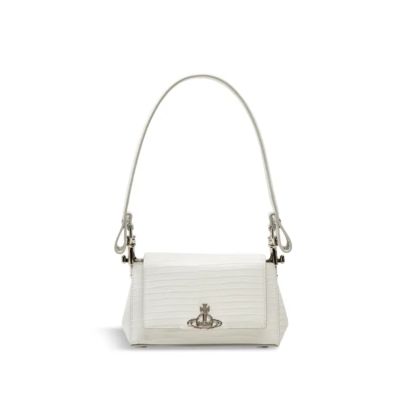 Hazel Mini Croc Embossed Small Handbag White Leather