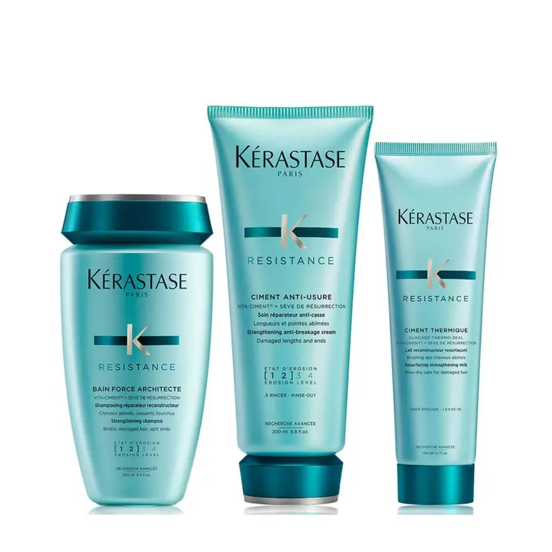 Krastase Resistance Shampoo, Conditioner and Hair Treatment, Strengthening Routine to Repair Dry Damaged Hair, Trio Set
