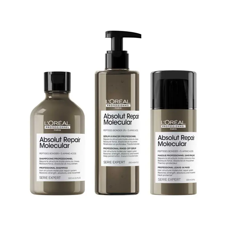 L'oral Professionnel Serie Expert Absolut Repair Molecular Shampoo, Rinse-off Serum and Leave-In Cream Routine