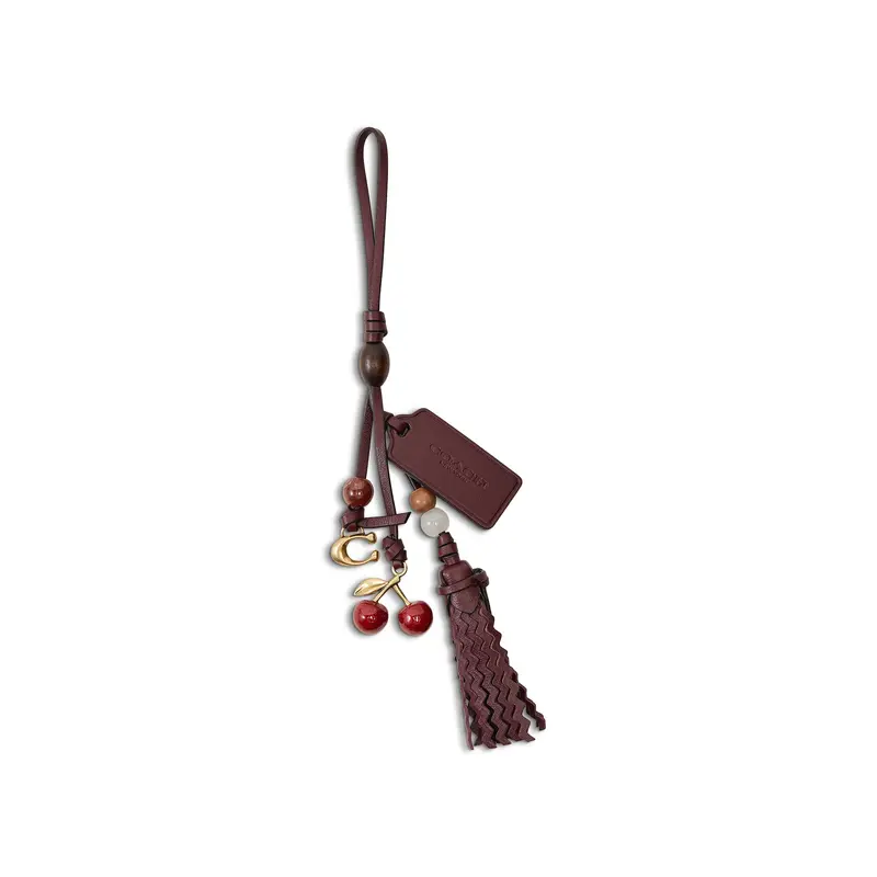 Cherry Heritage Leather Bag Charm Burgundy