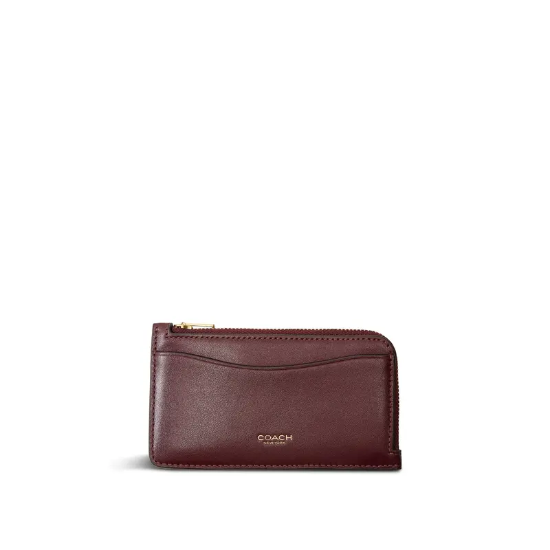 Colorblock Leather New York Zip Card Case Burgundy