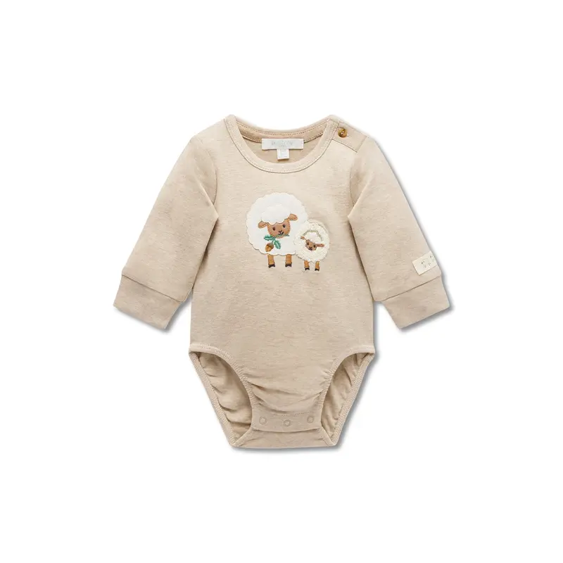 Applique Bodysuit Almond Organic Cotton