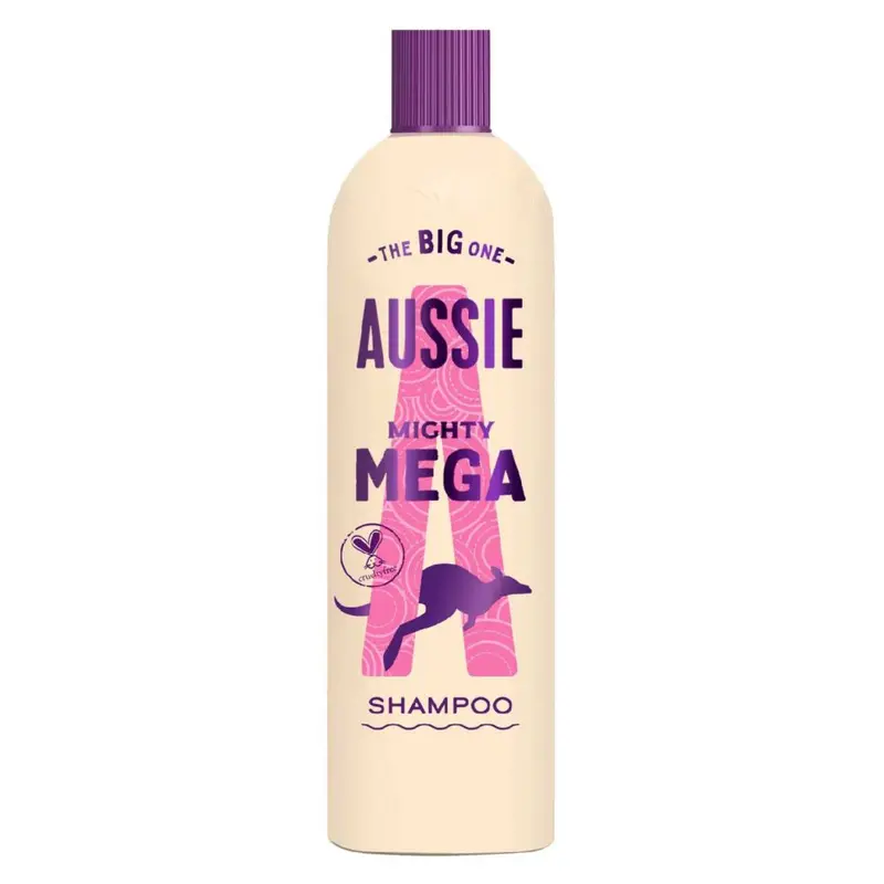 Aussie Mighty Mega Shampoo 400ml. Gently Cleansing Shampoo for Soft and Shiny Hair. Infused with Australian White Strawberry