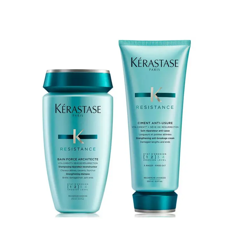 Krastase Resistance Shampoo and Conditioner Set, Routine to Repair Dry Damaged Hair With Vita-Ciment Complex, Duo Set