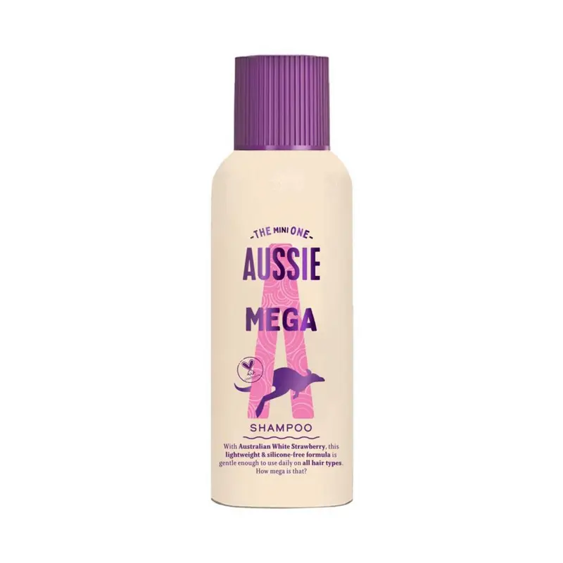 Aussie Mighty Mega Shampoo 100ml. Gently Cleansing Shampoo for Soft and Shiny Hair