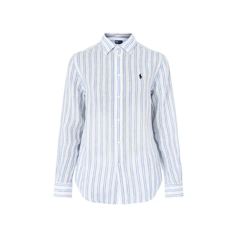 Classic Stripe Long Sleeve Button Front Shirt White Pond Blue