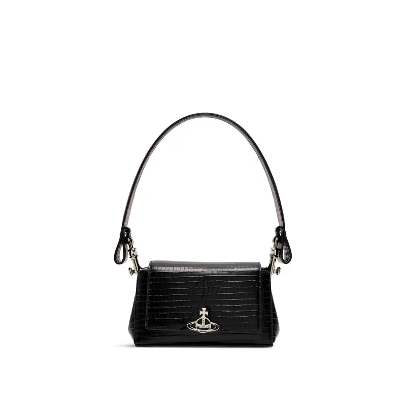 Hazel Mini Croc Embossed Medium Handbag Black