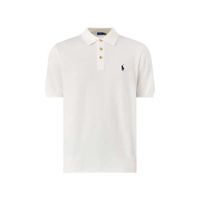 Knitwearted Polo Top Deckwash White Navy