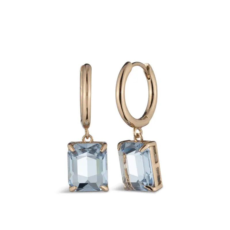 Stone Huggie Drop Goldtone Sapphire Earrings