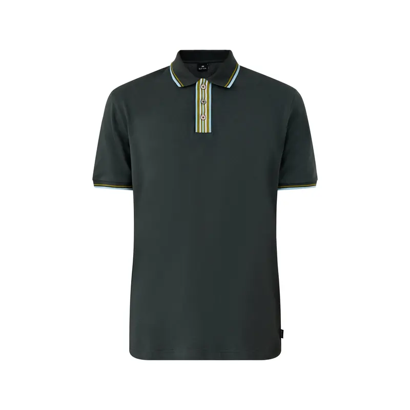 Stripe Plaquet Polo Tops Bottle Green