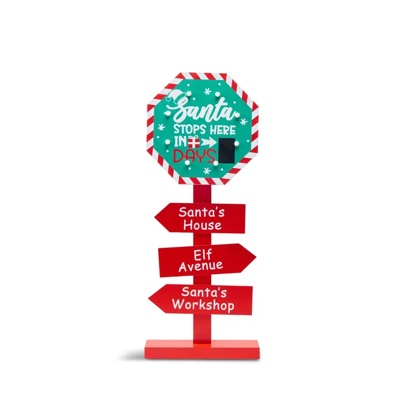 Wood Santa Stop Here Led Sign