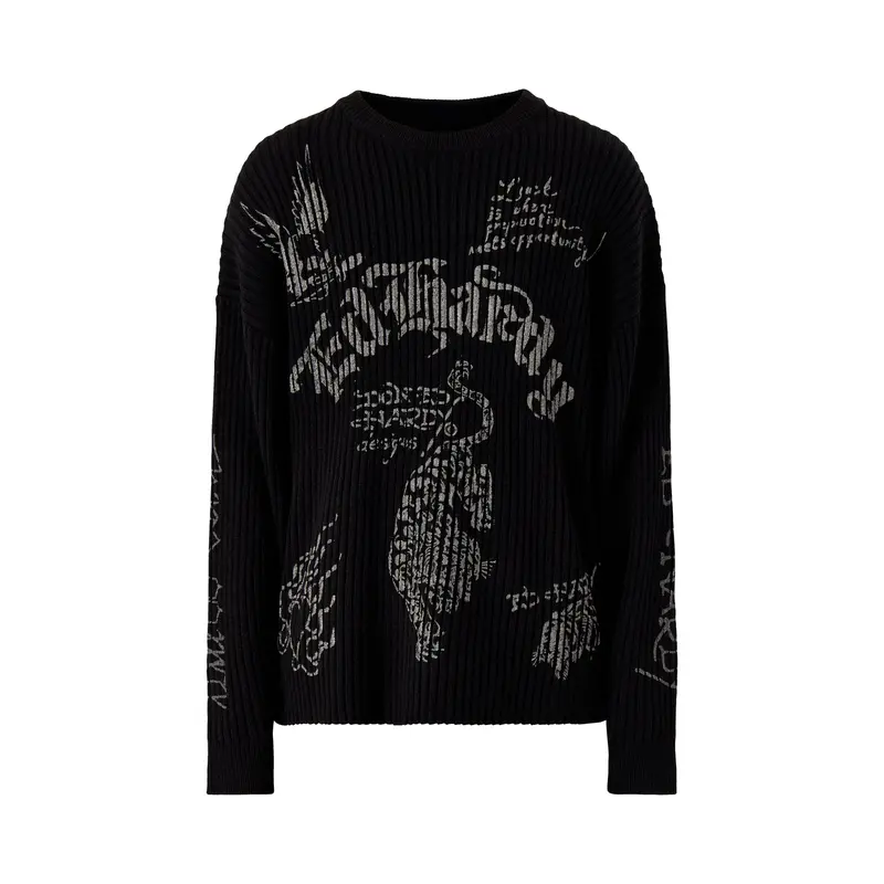Mens Gothic Ribbed Knitted Crew Jumper Black