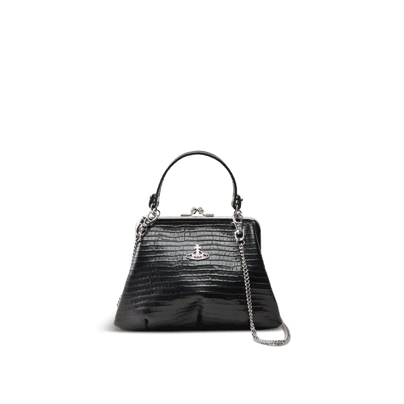 Granny Purse Mini Croc Embossed Black