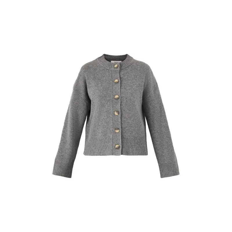 Cille Ls Knit O-Neck Cardigan Medium Grey Melange