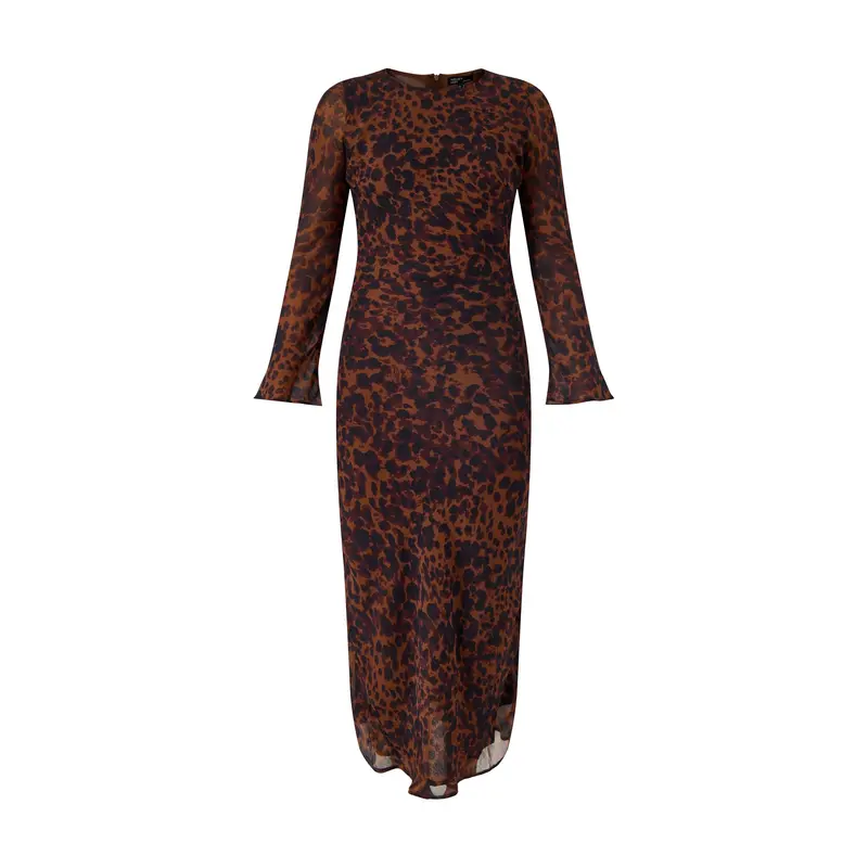 Clarissa Midi Dress Brown Animal Print