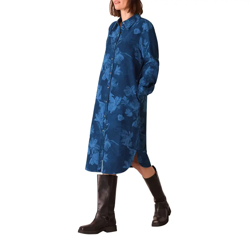 Denim Chalk Print Denim Shirt Dress