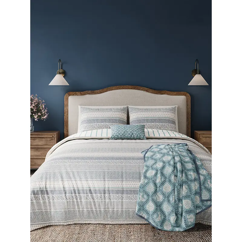 Blue/Teal Folk Stripe Cover Set King