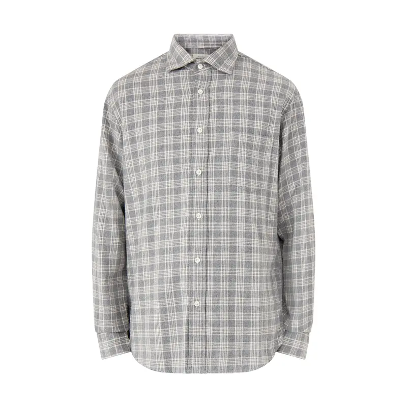 Paul Herringbone Plaid Woven Shirt Grey
