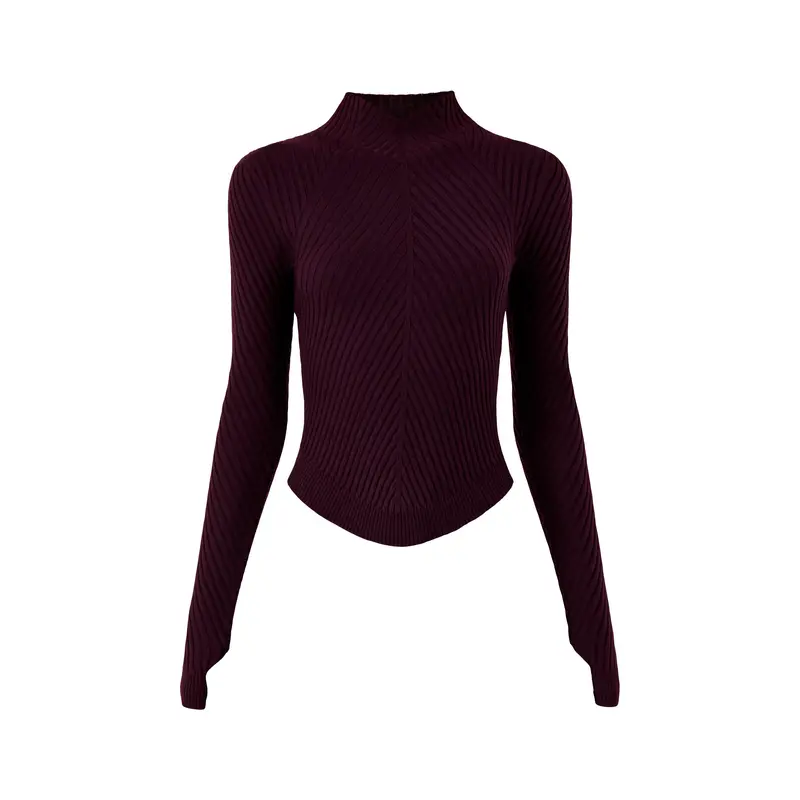 Ribbed Long Sleeve Polo Merlot