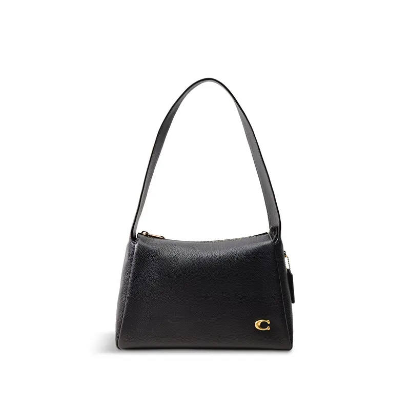 Polished Pebble Leather Lola Black Shoulder Bag