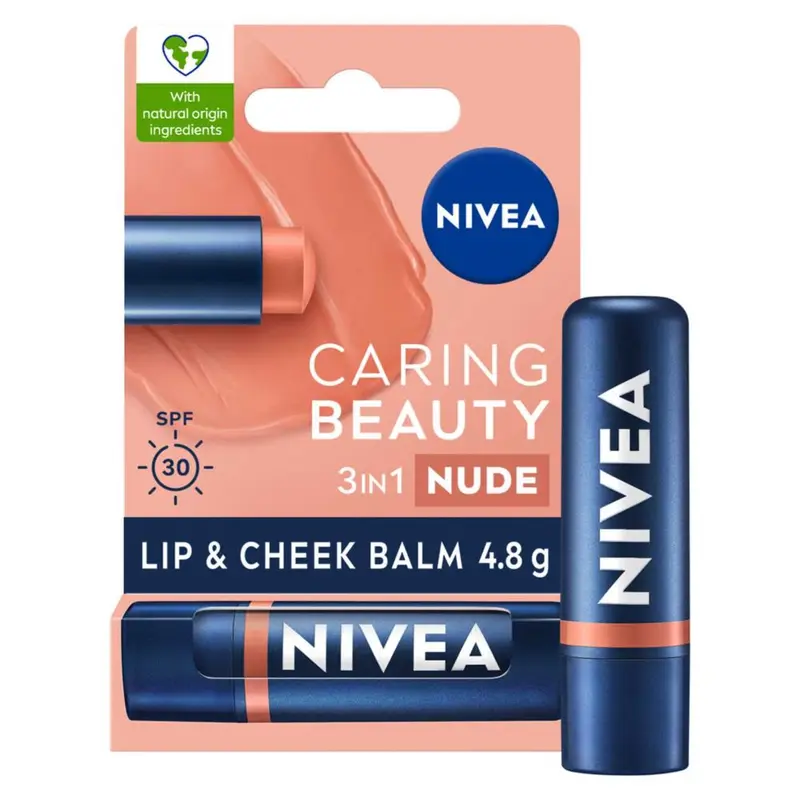 NIVEA 3in1 Caring Beauty Lip & Cheek Balm Nude, 4.8g