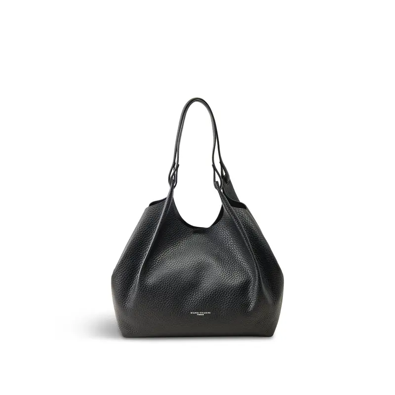 Dua Large Leather Shoulder Tote Black