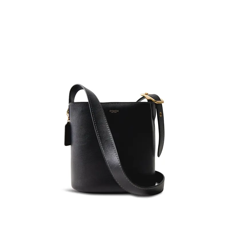 Natural Grain Leather Bucket Bag Black