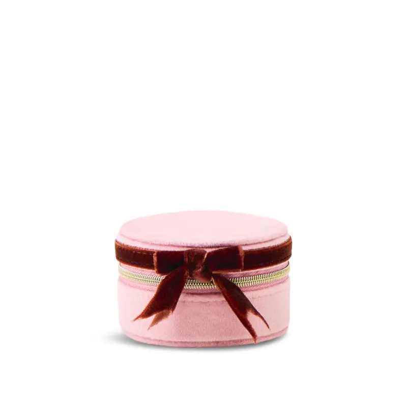 Velvet Bow Round Jewellery Case Pink
