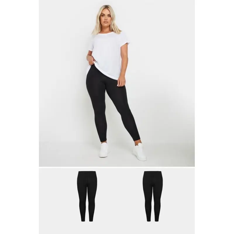 YOURS 2 PACK Curve Black Soft Touch Viscose Stretch Leggings