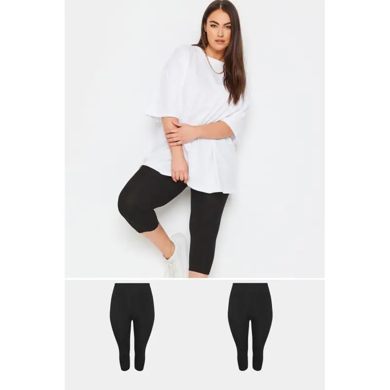 YOURS 2 PACK Curve Black Stretch Cropped Leggings