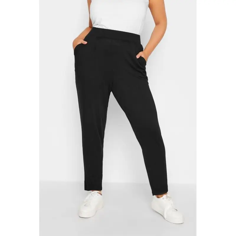 YOURS Curve Black Double Pleat Jersey Stretch Joggers